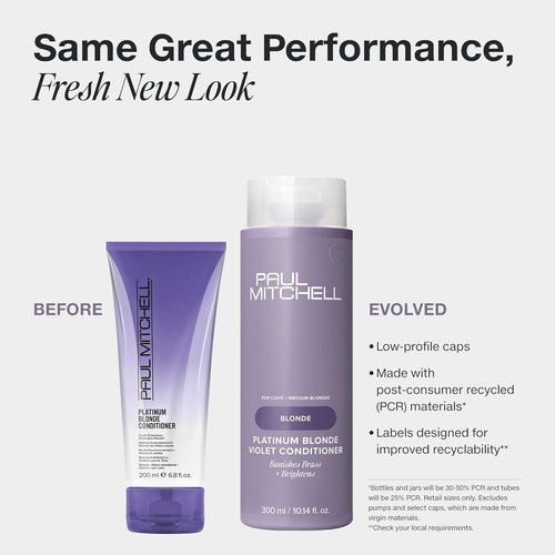 Paul Mitchell Platinum Blonde Violet Conditioner - Banish Brass & Brighten Light to Medium Blonde, Silver, Gray Hair