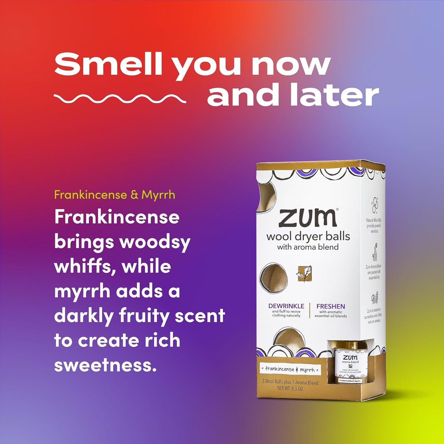 Zum Indigo Wild Wool Laundry Dryer Balls Kit - Reusable Drying Balls with Frankincense & Myrrh Aroma | 3 Balls & Essential Oil Spray