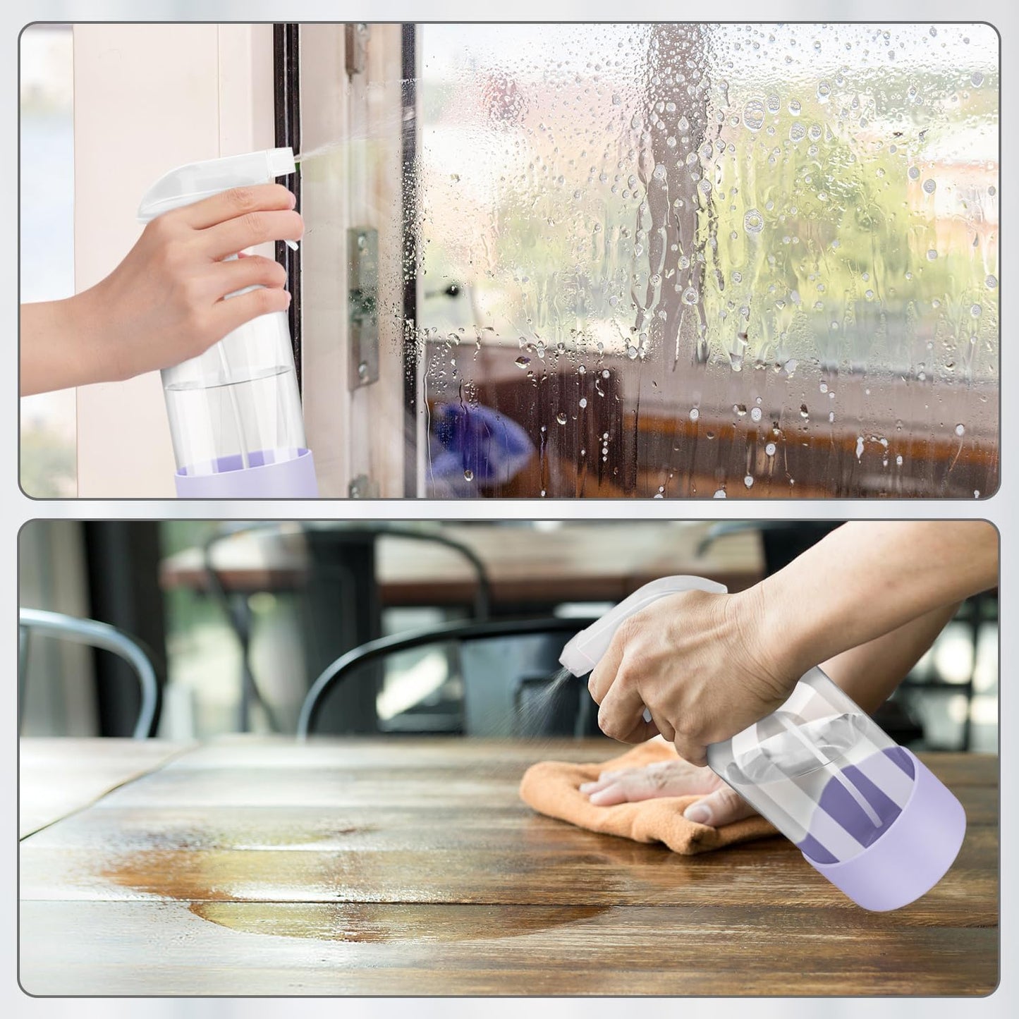 Rionisor Glass Spray Bottles with Silicone Sleeve Protection, Empty 16 oz Refillable Containers, Reusable Spray Bottles with Adjustable Nozzle for Hair, Cleaning Solutions, 3 Pack Purple