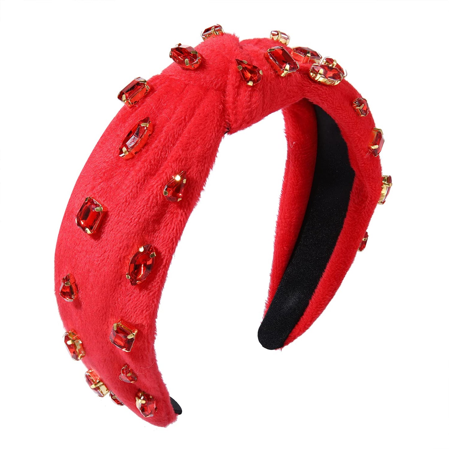 BVGA Valentine’s Day Crystal Knotted Jeweled Red Headband for Women Rhinestone Embellished Hairband Top Knot Headbands Summer Luxury Fashion Wide Ladies Hair Accessories for (Red Velvet)