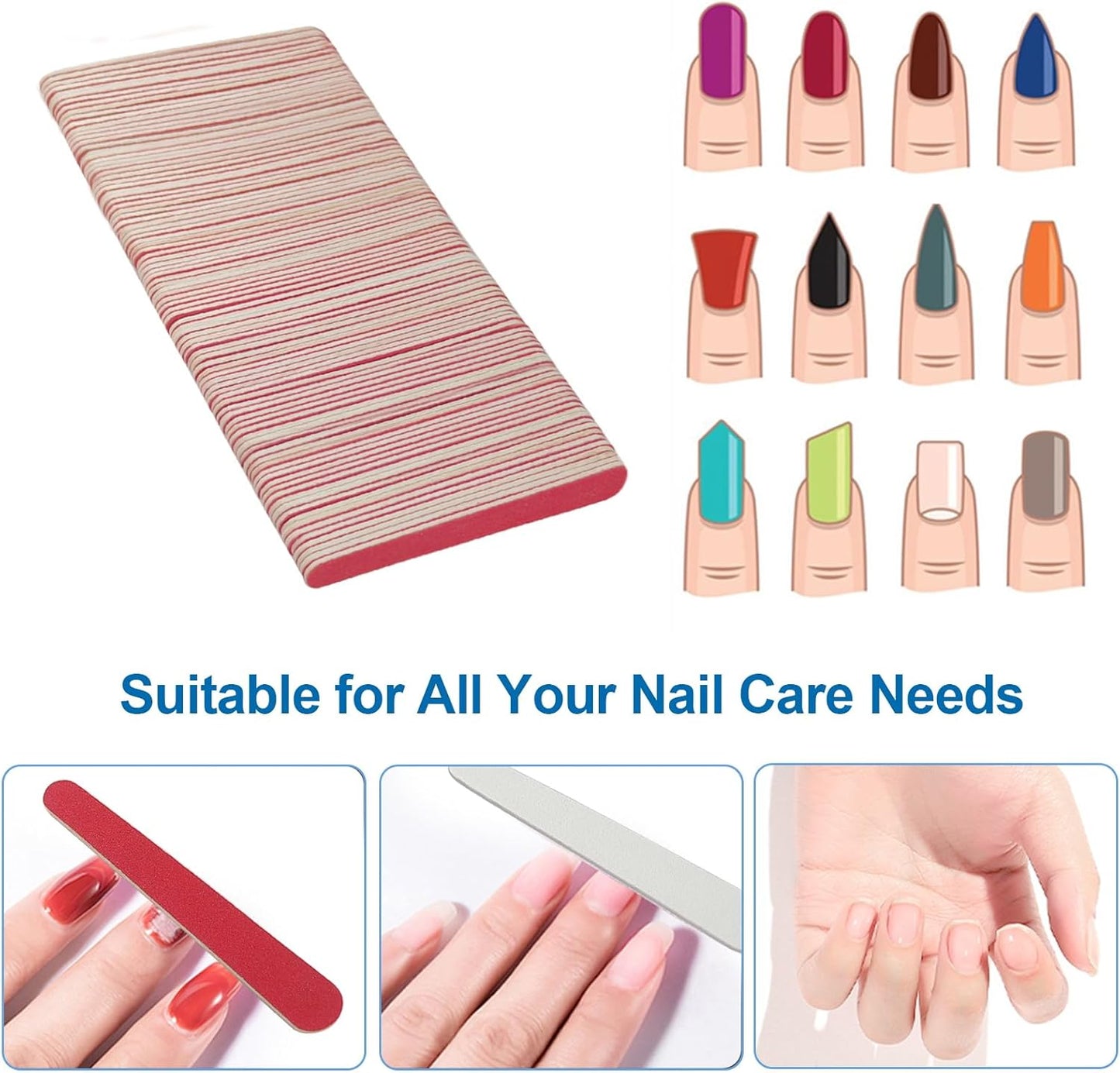Skiennix Mini Nail Files - 100 Pack Double-Sided Wooden Emery Boards for Professional Manicure & Pedicure