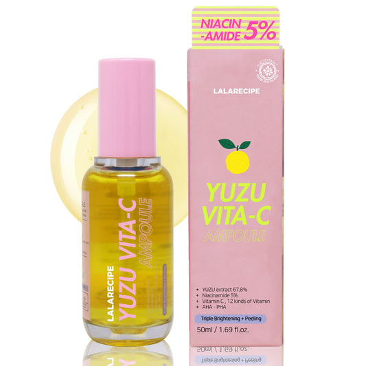 LALARECIPE Yuzu Vita C Facial Ampoule | Hydrating & Brightening Korean Glow Ampoule with Niacinamide and Vitamin C | Dark Spot Care for Glowing Skin | Vegan Day & Night Face Ampoule (1.69 fl oz)