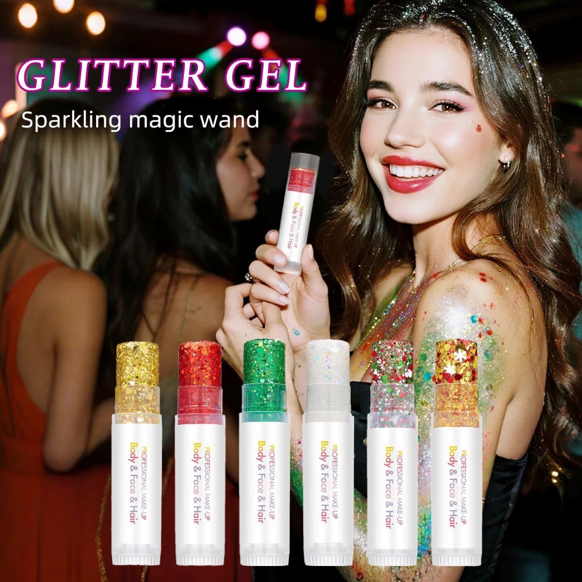 Skiennix Body Glitter Stick - Sparkling Holographic Sequins for Eyes, Lips, Hair & Face | Red, Green & White