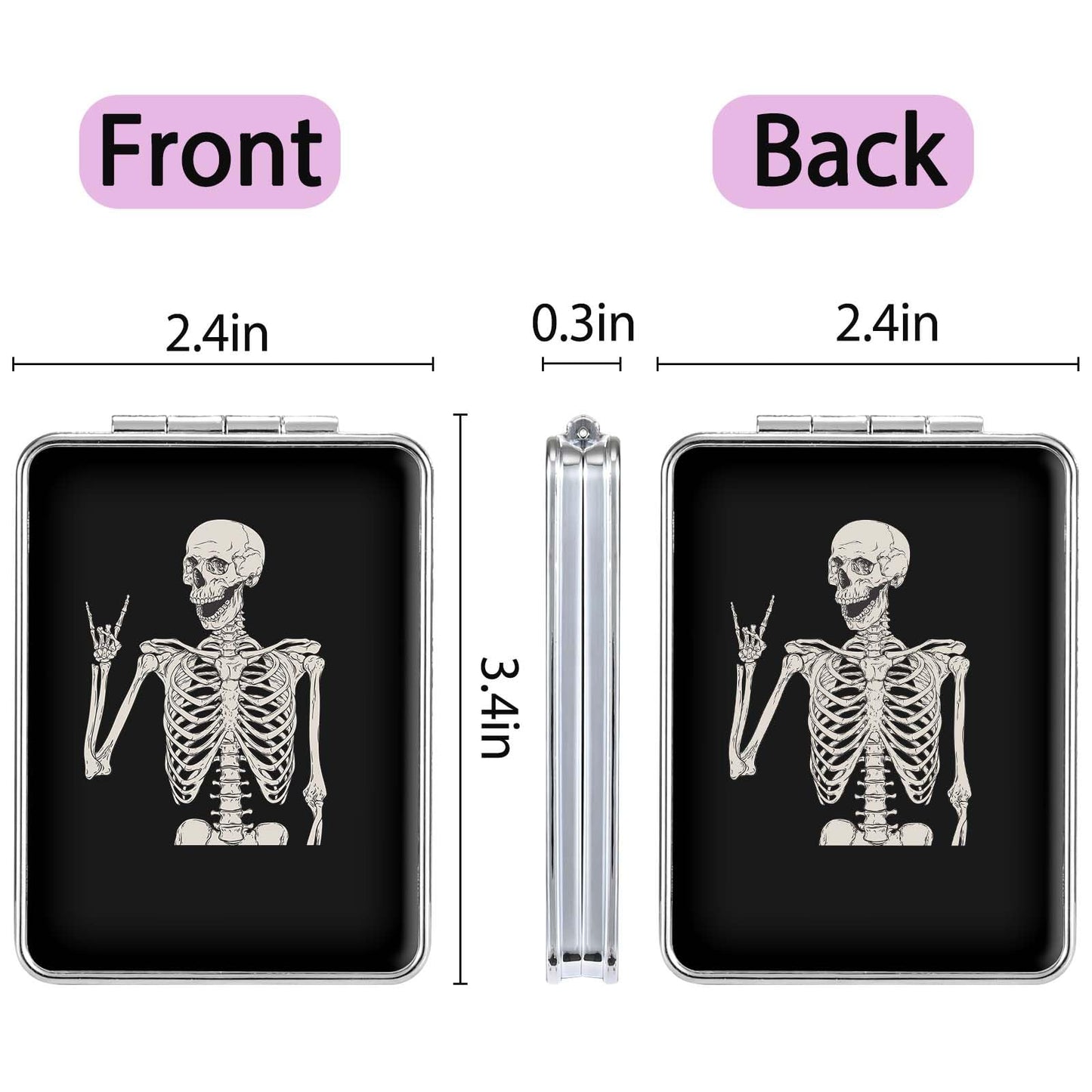 dcdcee Pocket Mirror, Small Travel Mirror with Magnification, Portable Double-Sided Magnifying Cosmetic Mirror for Daily (Skull)