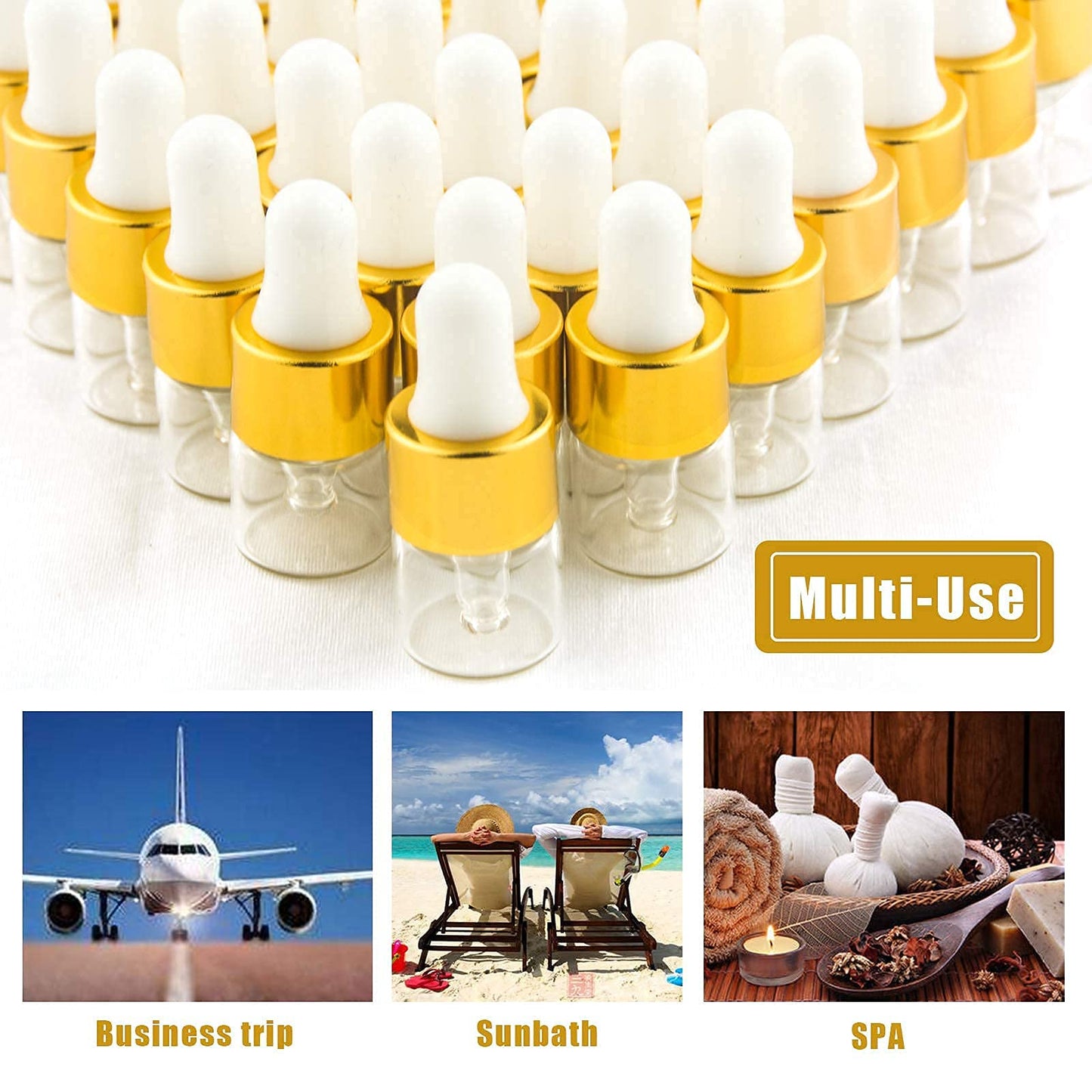 Easeen 50 Pcs Mini Dropper Bottles, 1ml Clear with 2 Pcs Plastic Droppers for Traveling Essential Oils DIY Cosmetic Liquid Sample Perfume