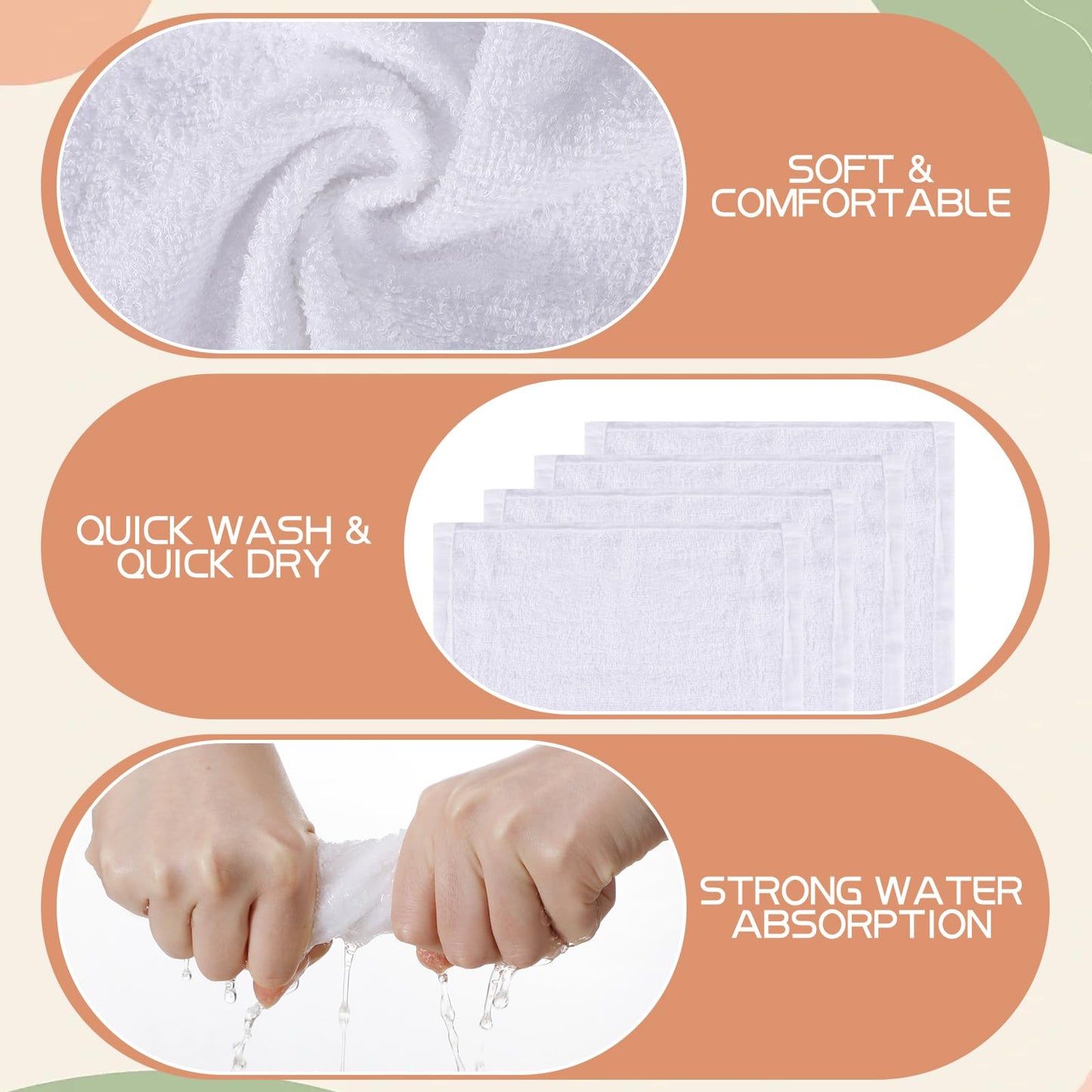 Newwiee 40 Pcs Wash Cloth Bulk Cotton Bath Hand Face Washcloths Soft Quick Drying Towel for Women Bathroom Washing Body Viscose Fiber Multipurpose Fingertip Rags(White,10 x 10 Inch)