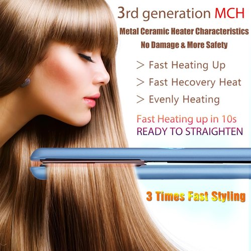 NITION Nano Titanium Hair Straightener - 1 Inch Flat Iron with 3D Floating Plates | Fast Heating & Travel Pouch Included