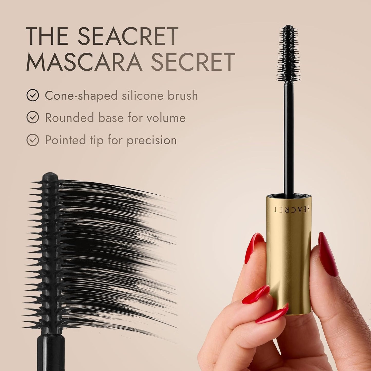 SEACRET Non-Smudge Tubing Mascara - Flake-Free, Dead Sea Mineral Infused, Easy Removal | 0.28 oz Vegan Black