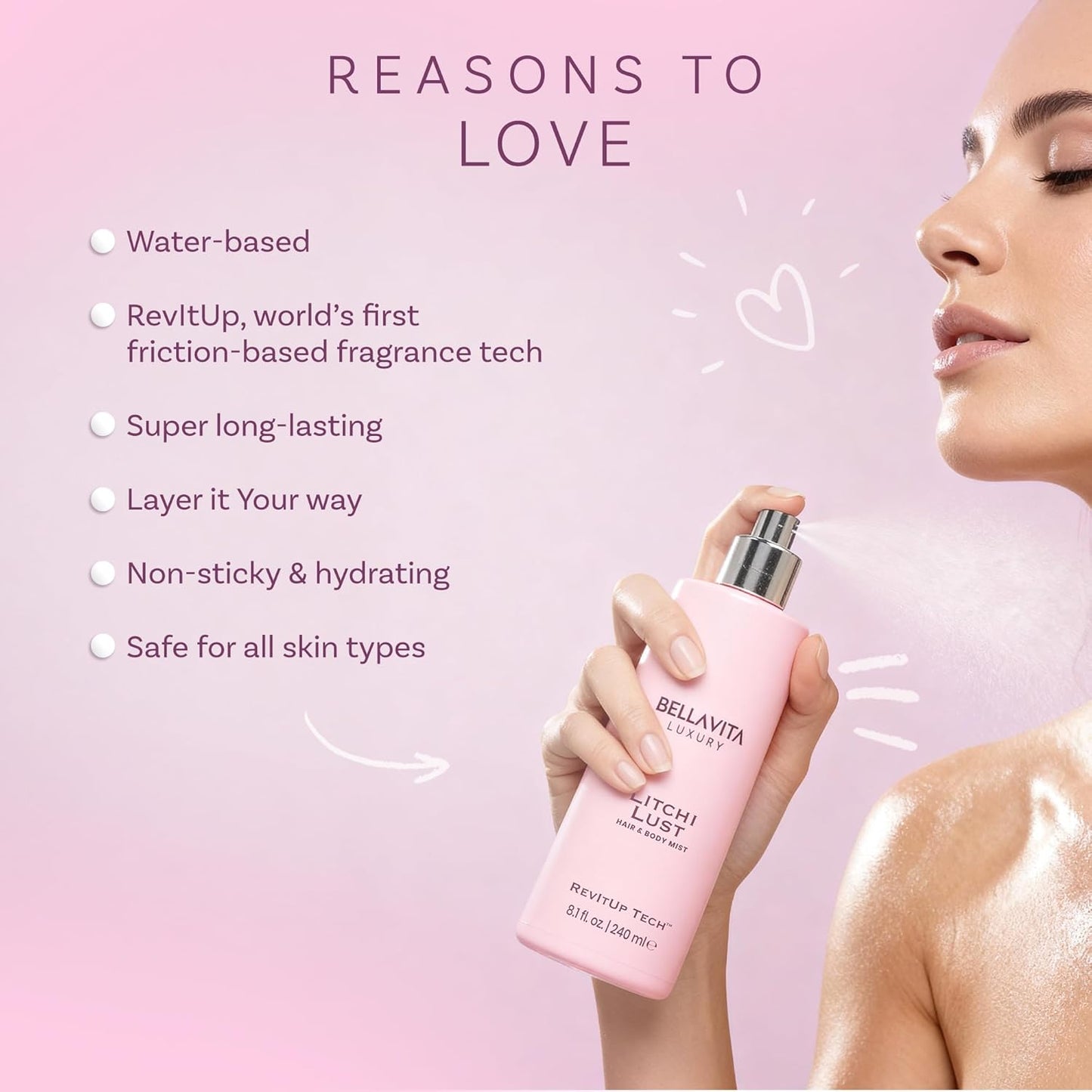 Bellavita Luxury Litchi Lust Hair & Body Mist - Sweet Fruity Spray | Alcohol-Free | 8.12 fl. oz | 240 ml