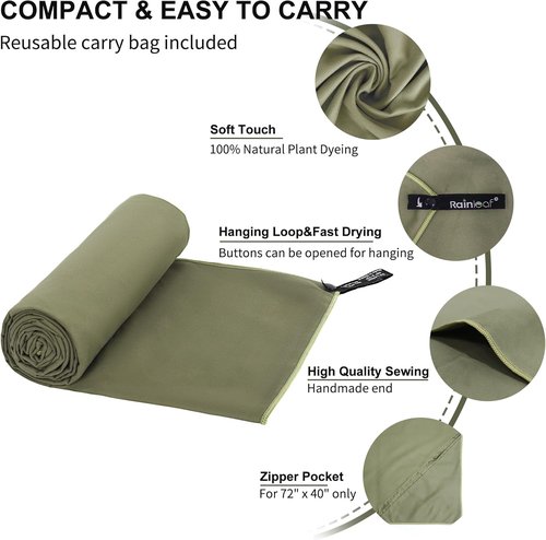 Rainleaf Microfiber Towel - Quick Dry, Super Absorbent, Lightweight | Ideal for Travel, Gym, Camping