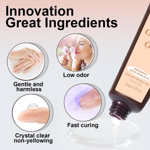 EODCI Soft Gel Nail Tips Glue Gel Solid Nail Glue Gel 20ml Lamp Curing Needed Solid Soak Off Glue Super Strong Nail Glue Gel for Acrylic Nails Extension Fake Nails Press On Nails