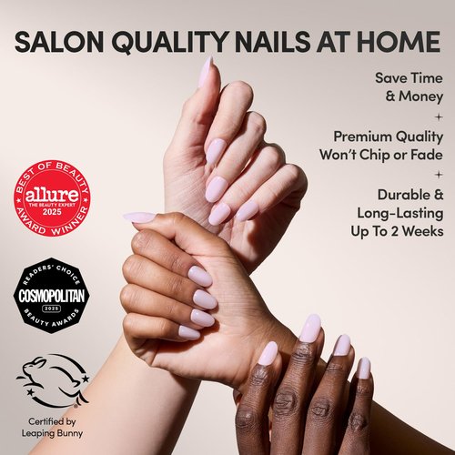 Glamnetic Press On Nails - Pink Blush | Salon Quality Short Round Fake Nails | 30 Nail Kit with Glue in 12 Sizes