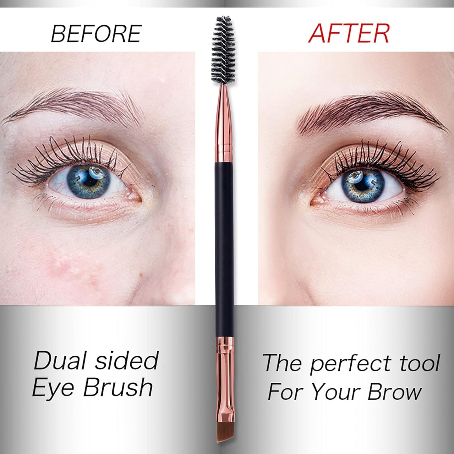 Skiennix Duo Eyebrow Brush Set - Spoolie & Angled Brow Brushes for Flawless Eye Makeup | 5pcs, Black