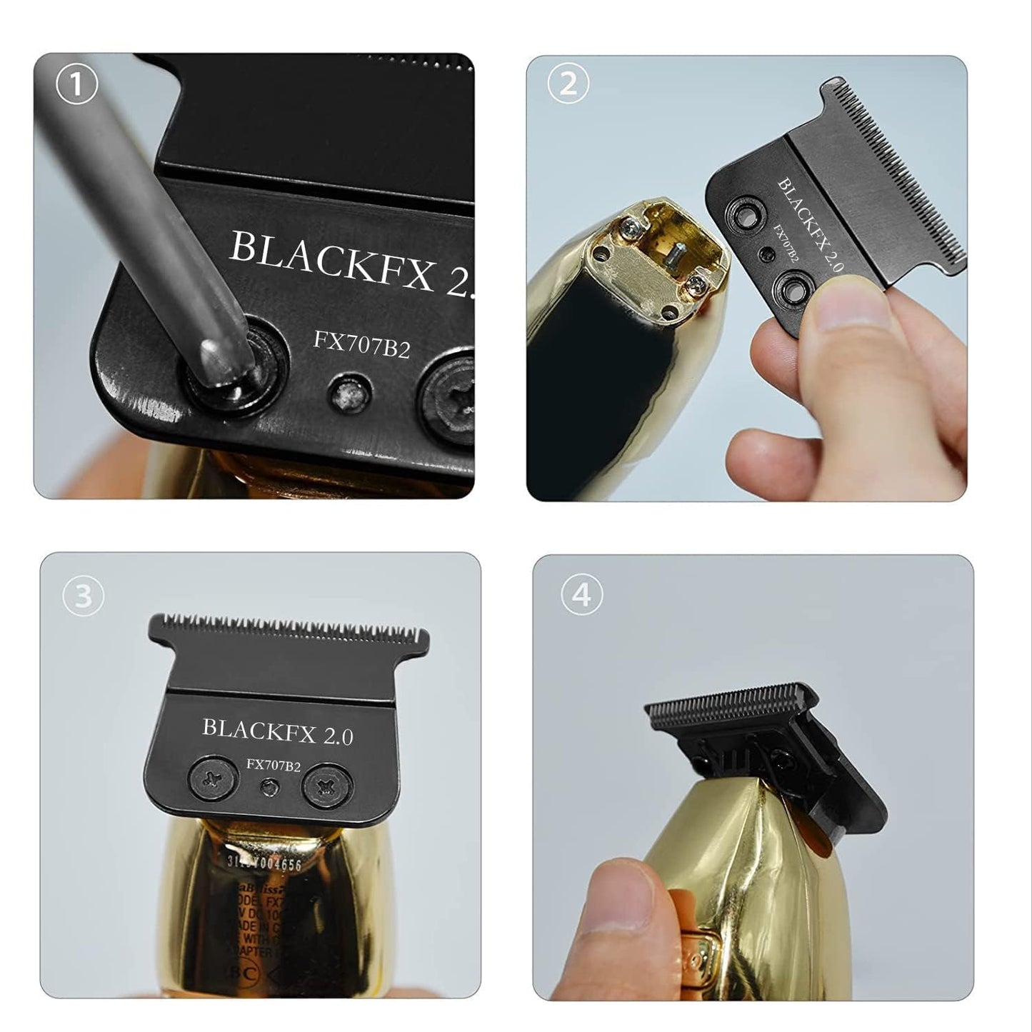 BaBylissPRO FX707ZB2 Replacement Blades - Compatible with FX787 & FX726 Trimmers - Black
