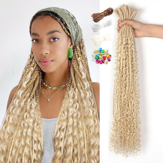 WIGNEE 20 Inches 20 Strands Double Ended Dreadlock Extensions Boho Curly Braid in Boho Dreadlock Extensions Synthetic Double Ended Dreadlock Extensions for White Women (20 Inch, 613)