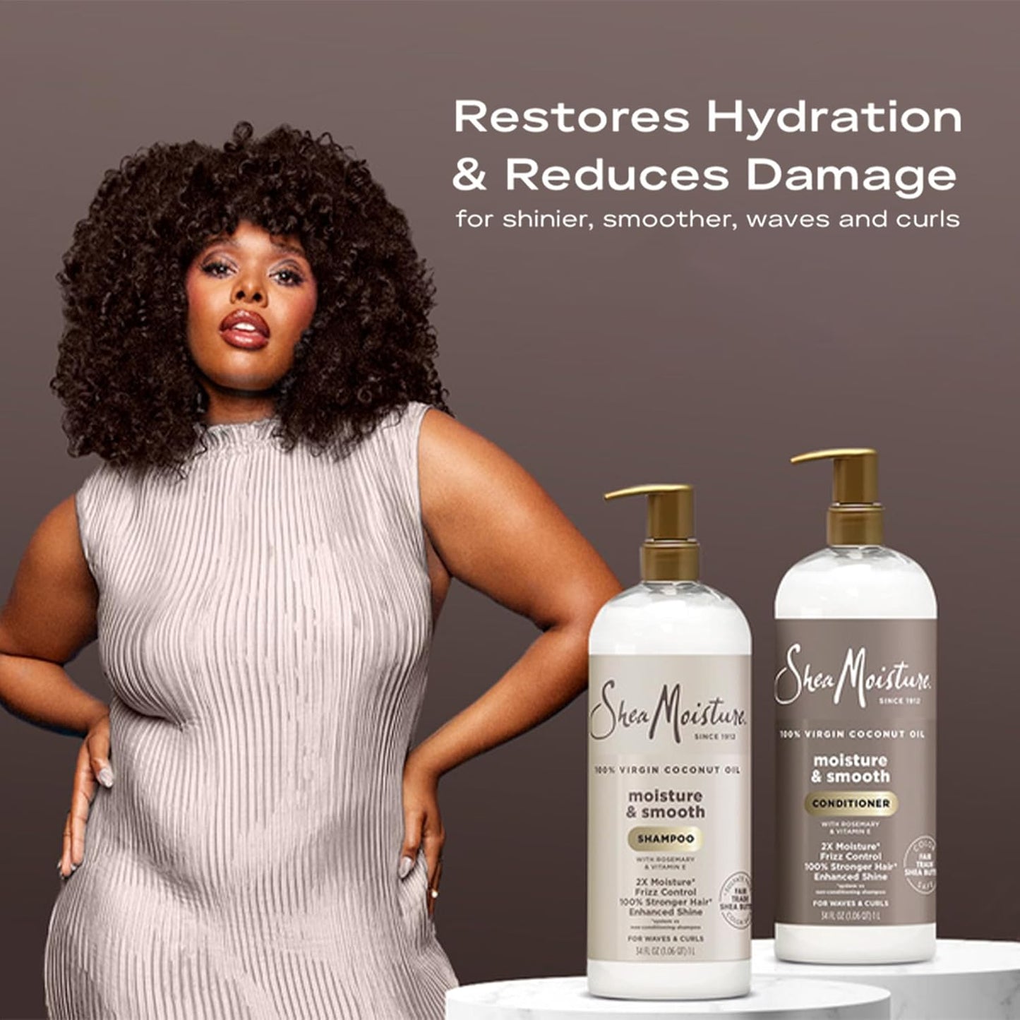 SheaMoisture Shampoo & Conditioner - Moisture & Smooth for Wavy, Curly Hair | 34 Oz Each