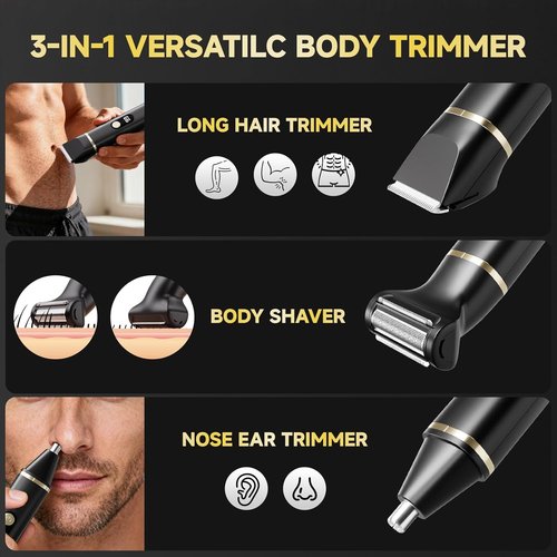 Beard Trimmer - IPX7 Waterproof Electric Razor for Men | Versatile Grooming Kit for Body, Nose, and Ear Hair (Black)