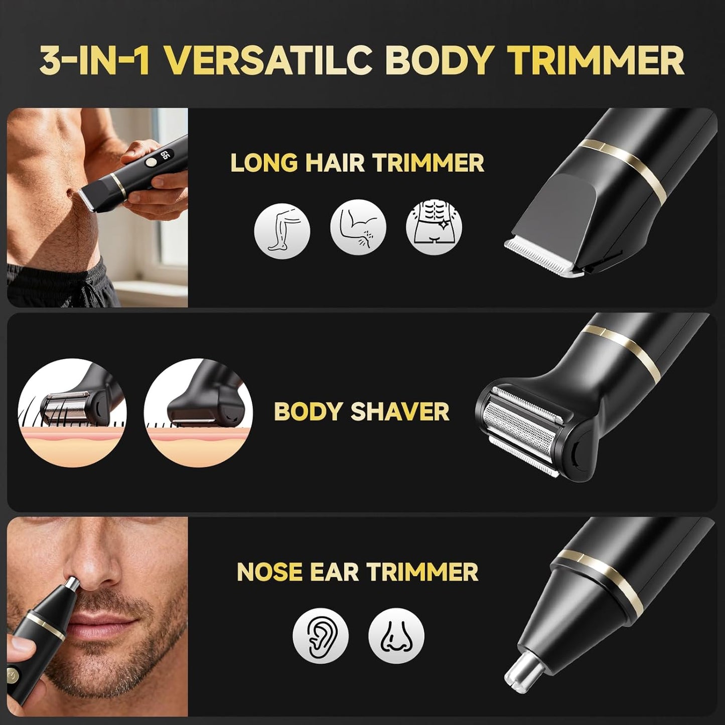 Skiennix Beard Trimmer - IPX7 Waterproof Electric Razor Grooming Kit for Men | Wet/Dry Use, Black