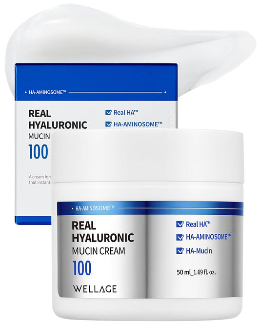 WELLAGE Real Hyaluronic Mucin Cream - Hydrating Face Gel Moisturizer with Snail Mucin - 1.69oz for All Skin Types