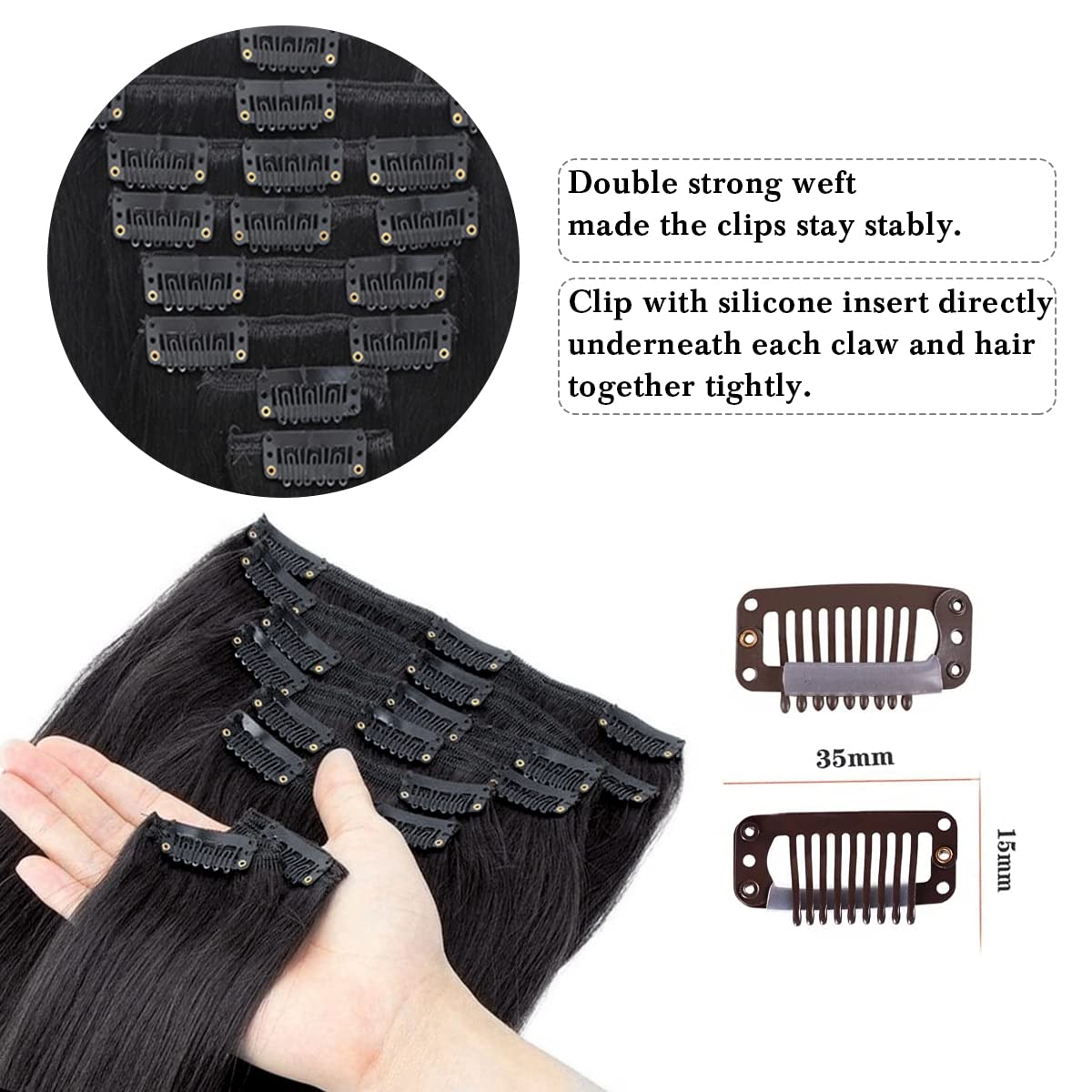 Clip in Hair Extensions Real Human Hair Clip ins Human Hair Extensions for Women Invisible Natural Straight Seamless Clip on Hair Extensions 8pcs Double Weft 40g (#1 Jet Black, 10 Inch)