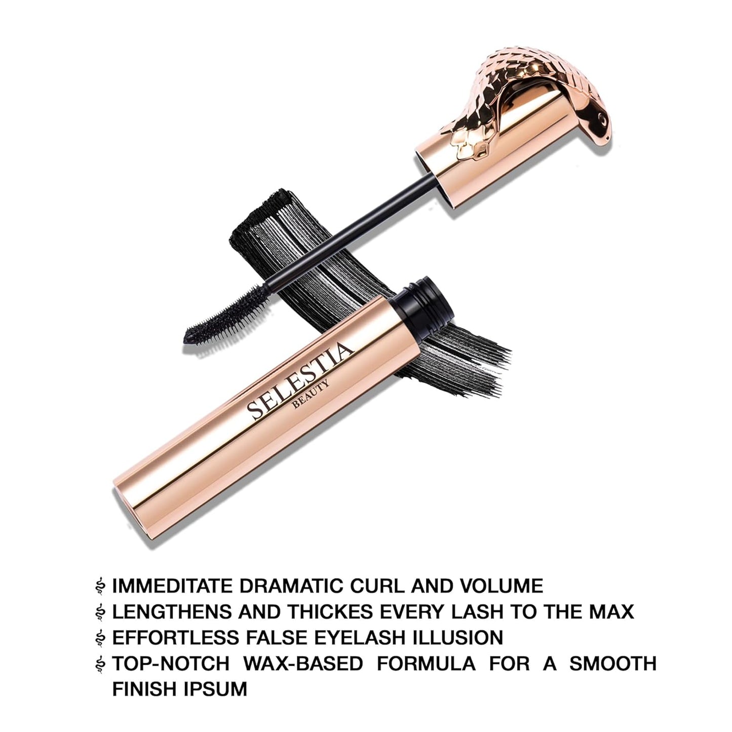 SELESTIA BEAUTY Black Mascara Queen Cobra - Volumizing, Curling & Lengthening Formula - 0.34 fl. oz. Made in Italy