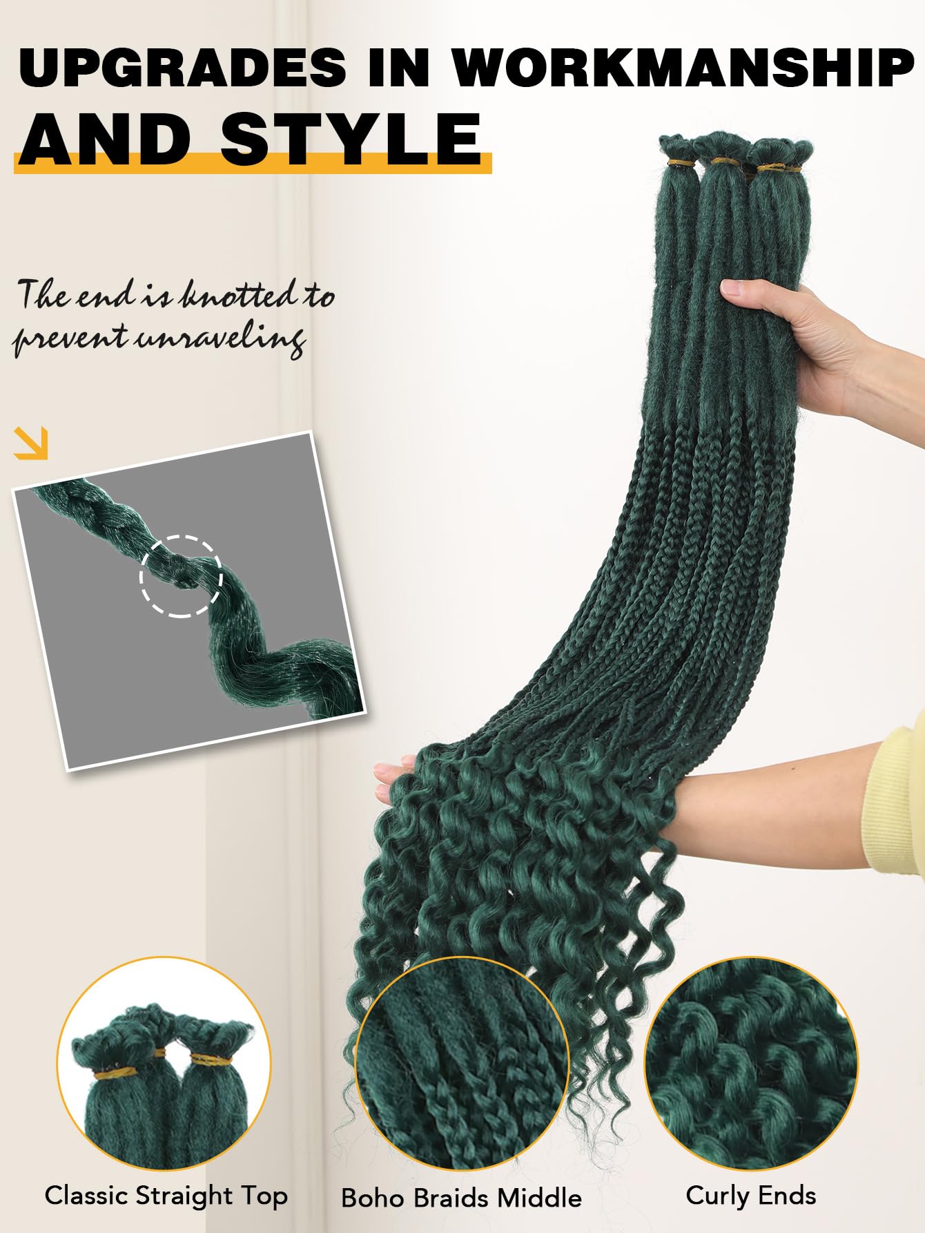 WIGNEE Braid in Dreadlock Extensions 20 Pcs Boho Crochet Braids with Curly Ends 3 In 1 Crochet Hair Pre Looped Dreadlocks Soft Bouncy Goddess Synthetic Dreads for Daily Party(NAVY EMERALD)