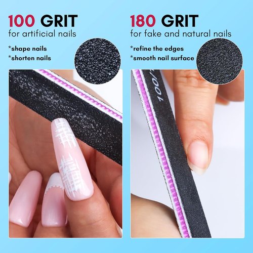 Makartt Nail File Set - 20 Pcs Professional 100/180 Grit Emery Boards | Black Washable Manicure Tools