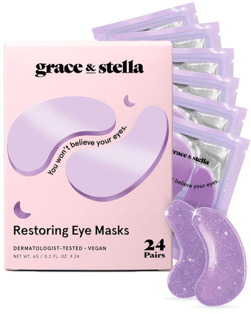 Grace & Stella Retinol Under Eye Patches - Hydrating Gel Masks for Puffy Eyes & Dark Circles | 24 Pairs in Purple