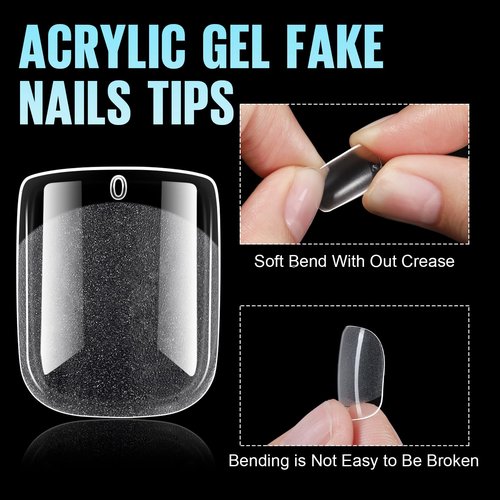 TOMICCA Short Nail Tips Extra Short Square Nail Tips, 192Pcs Fake Nails 12 Sizes Acrylic Clear Nails for Beginner and Professional DIY Gel Nails Salon