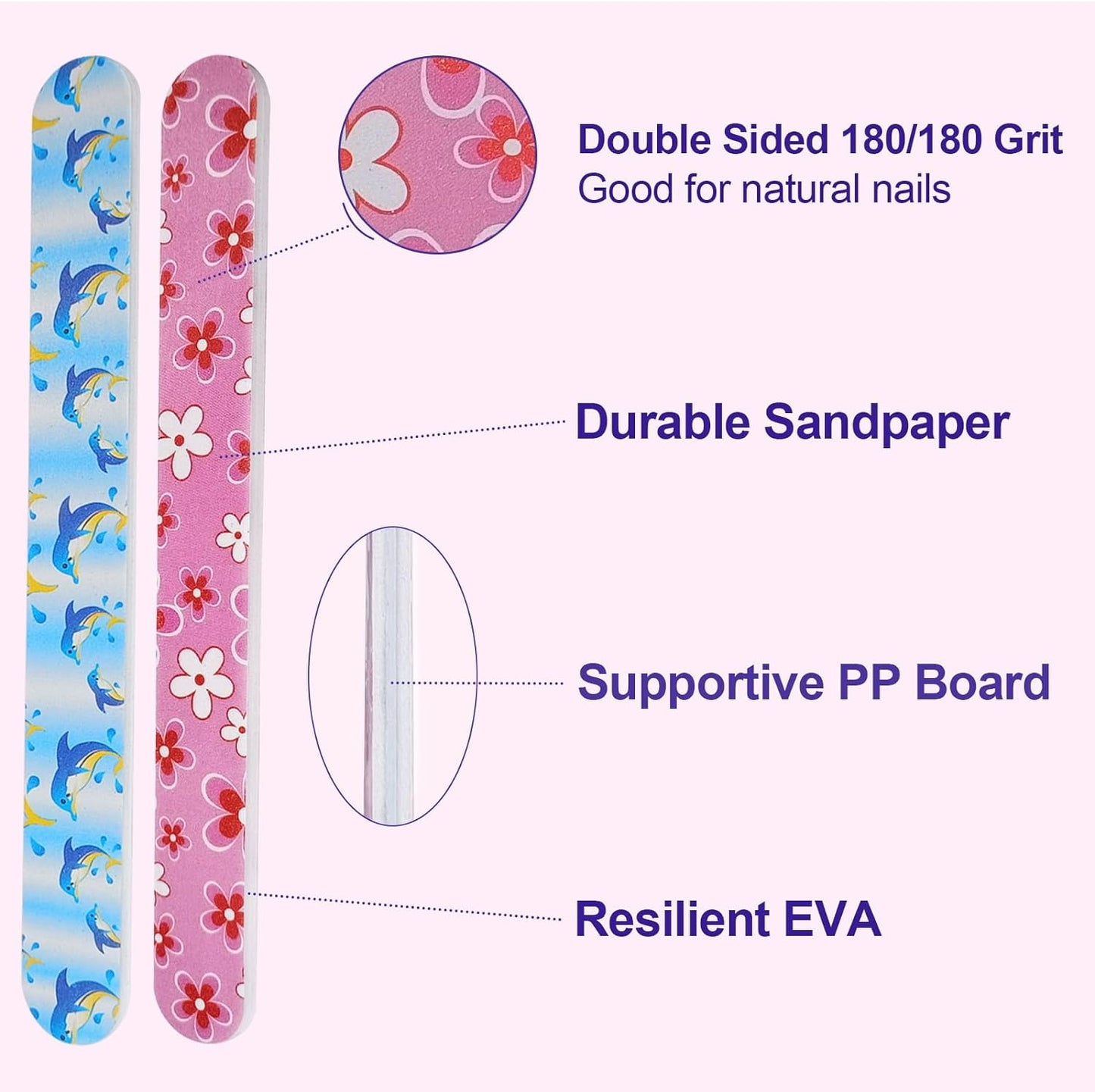 Skiennix Nail Files - Colorful Emery Boards for Natural Nails | Double-Sided 180 Grit, 24 Pack