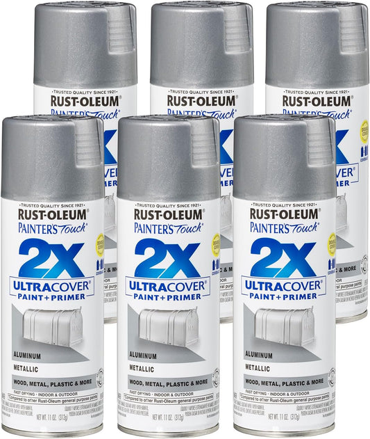 Rust-Oleum 249128-6PK Painter's Touch 2X Ultra Cover Spray Paint, 11 oz, Metallic Aluminum, 6 Pack