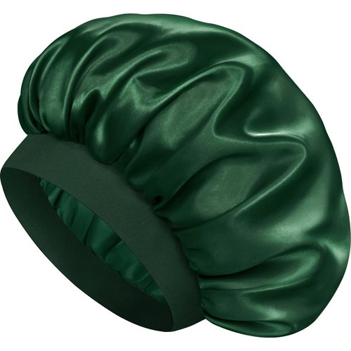 Doitory Satin Silk Bonnet for Sleeping, Double Layer Silk Sleep Cap for Men & Women, Soft Satin Lined Bonnet for Natural & Curly Hair(Dark Green)