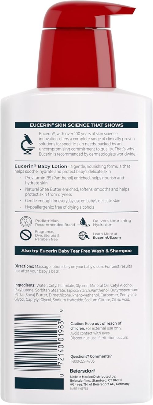 Eucerin Baby Body Lotion - Hypoallergenic & Fragrance-Free with Pro-Vitamin B5 & Shea Butter | 13.5 Fl Oz