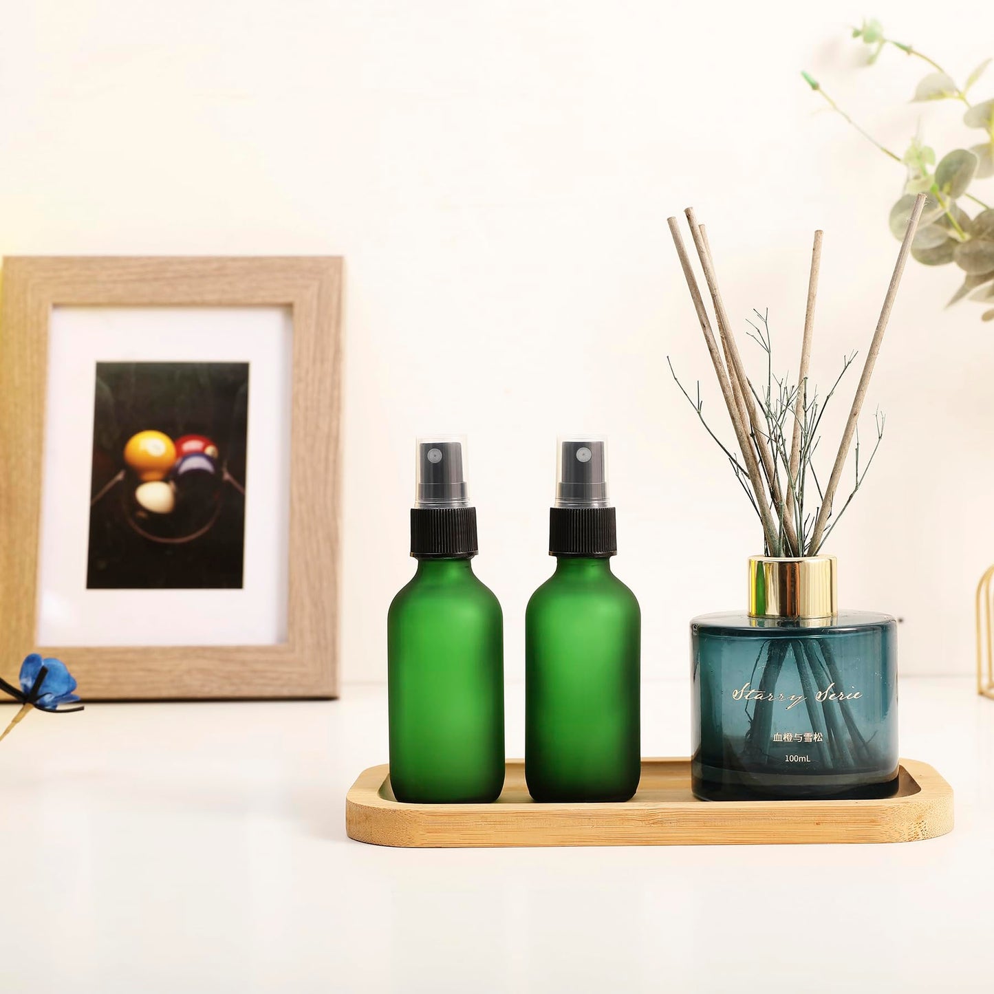 NOOEEISS Green Glass Small Spray Bottles 2 oz 24 Packs,Fine Mist Sprayer Pretty Finish,Refillable Containers mini spray bottles for Cleaning Solutions and Skin Care (Green Frosted 24pcs)