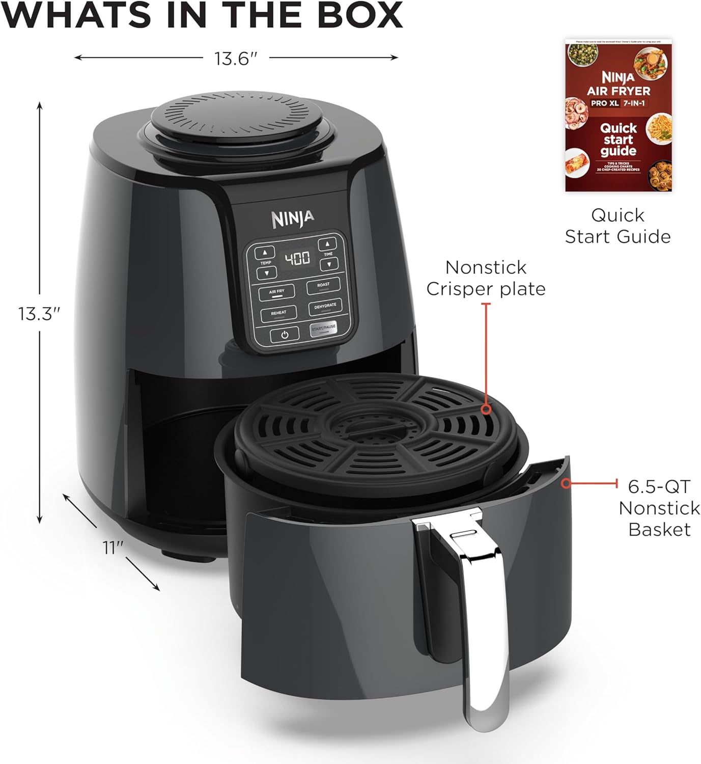 Ninja | Air Fryer | 4 QT Capacity | 4-in1 Roast, Crisp, Roast, Reheats, & Dehydrates | Dishwasher Safe Parts | Includes 20 Easy & Healthy Recipes | Compact | Grey | AF101