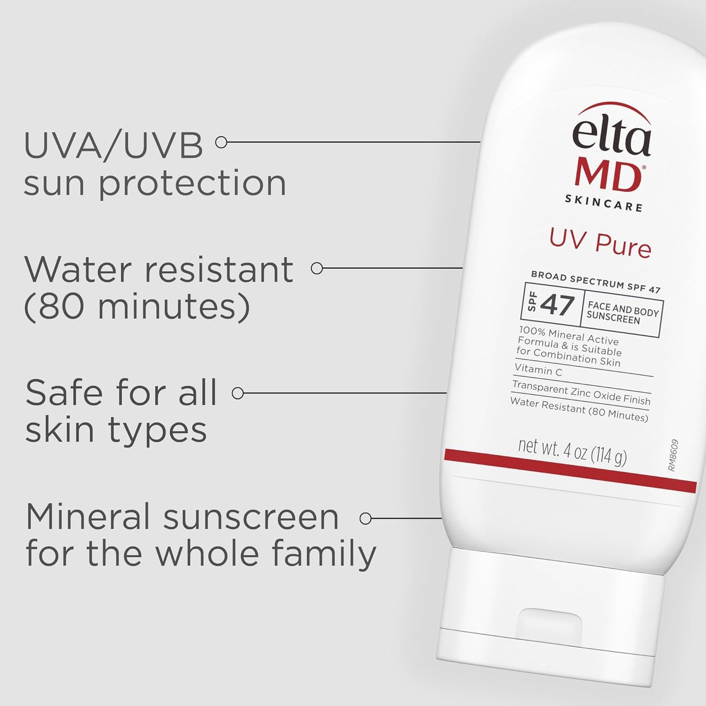 EltaMD UV Pure Sunscreen - SPF 47 Mineral Formula for Kids & Adults | Water Resistant, Oil-Free