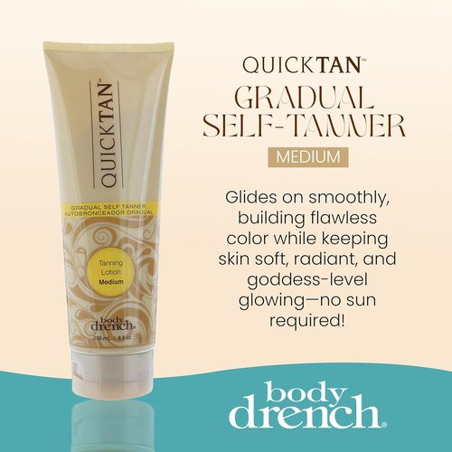 Body Drench Quick Tan Self Tanner Lotion - Natural-Looking Sunless Tan for Women, Medium, 8 fl oz