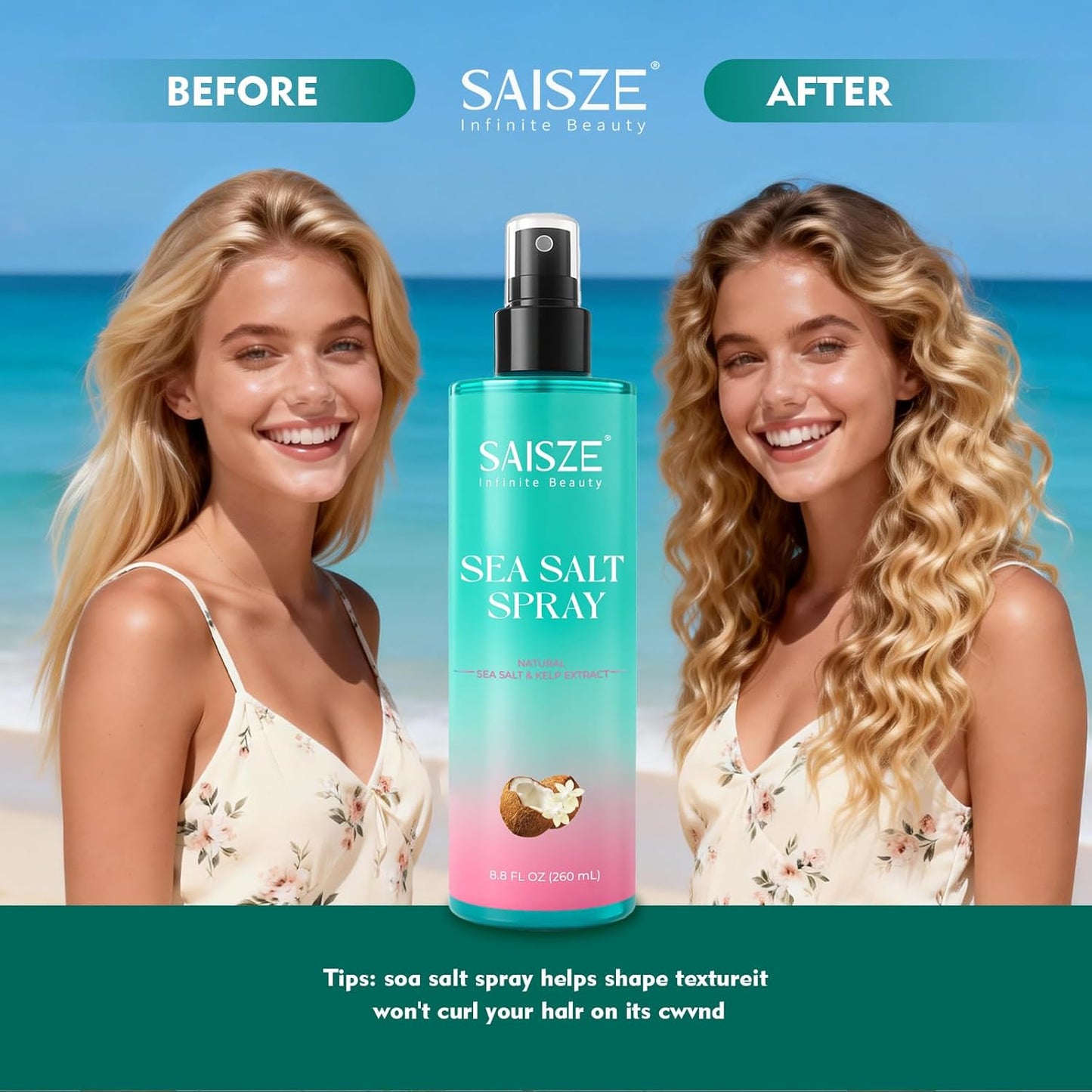 Skiennix Sea Salt Spray - Textured Beach Waves & Volume for Curly Hair | 8.8 oz Coconut Surf Spray