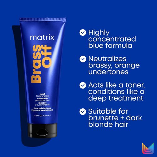 Matrix Brass Off Blue Hair Mask - Neutralizes Brassy Tones for Color-Treated Brunettes & Blondes