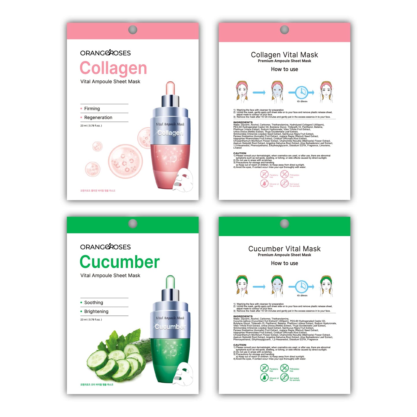 Orangeroses 30 Pcs Combo Vital Ampoule Sheet Mask, Korean Facial Skincare Sheet | Simple & Effective Skincare Routine | Moisturization | Wrinkle Care | Brightening (30 Pcs Combo)