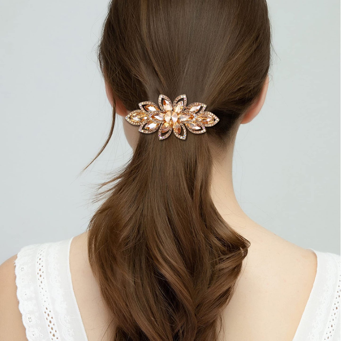 EVER FAITH Wedding Prom Hair Barrette Clip, Gorgeous Marquise Austrian Crystal Flower Leaf Hair Accessories for Women Brown Gold-Tone