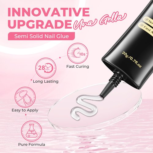 UNA GELLA Super Strong Nail Glue for Press On Nails: 20g, Soft Gel Nail Tips No Lamp Need, Fast-curing, Long Lasting, Semi Solid Gel Nail Glue for Fake False Acrylic Nails