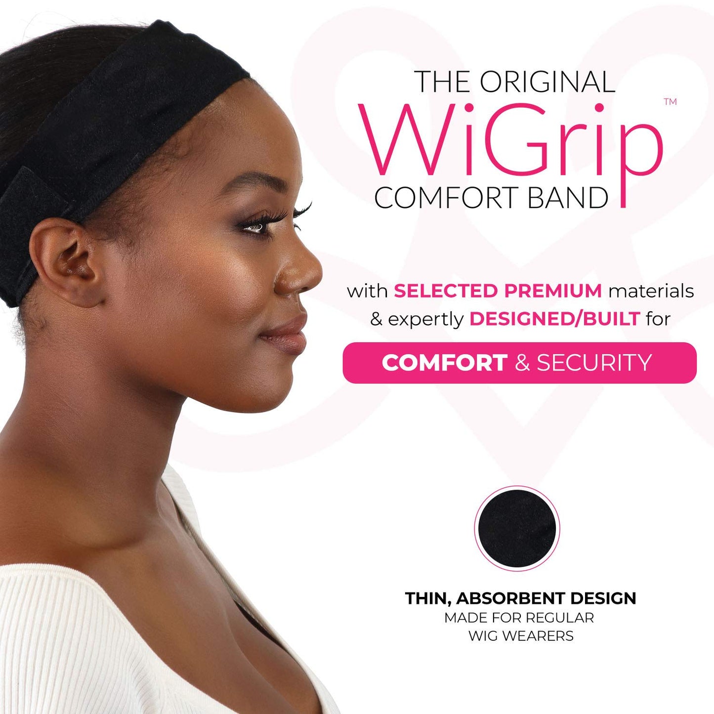 MILANO COLLECTION WiGrip, The Original Comfort Grip Band, Adjustable Wig Band for Tension-Free Glueless Wig, Nonslip Wig Headband, Tension-Free, One Size Fits All, Black, 2 Pack