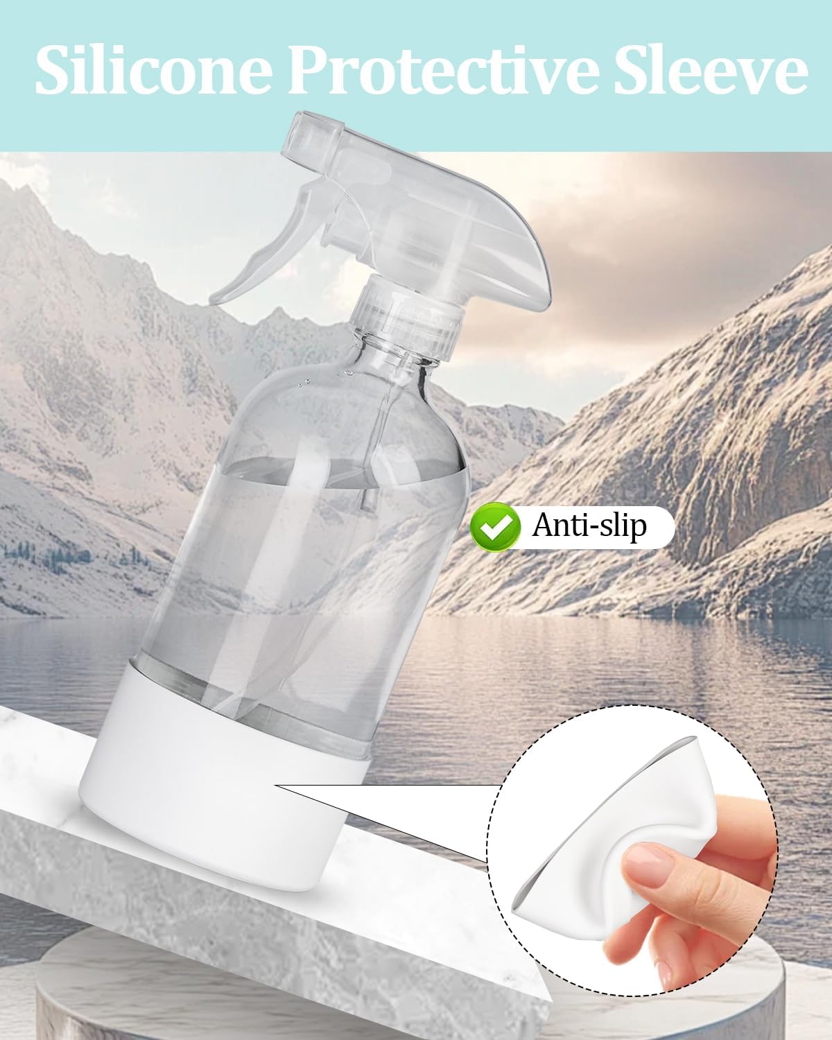 Skiennix 360° Glass Spray Bottles - 16 oz Refillable Containers with Silicone Sleeve & Adjustable Nozzles | Perfect for Hair, Cleaning & Plants