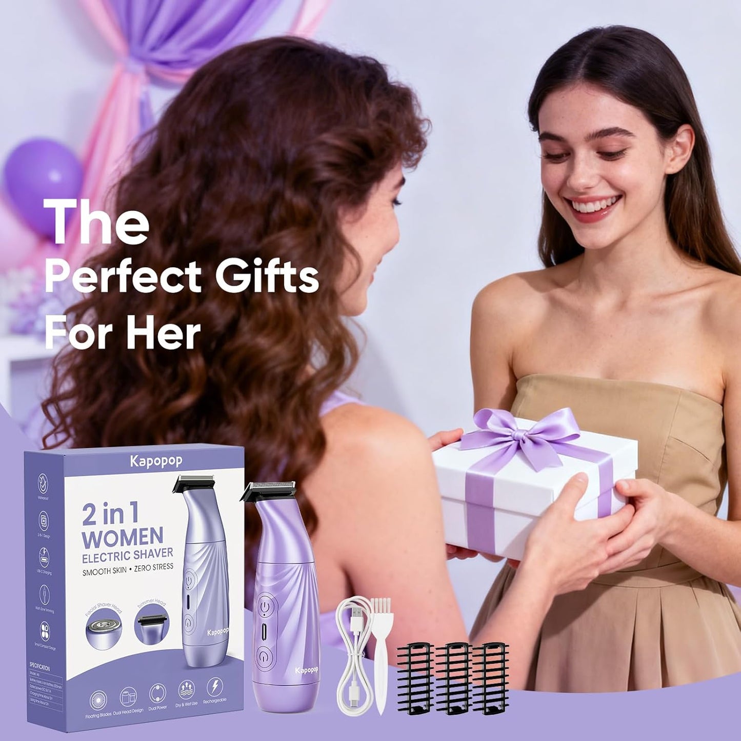 Skiennix 2-in-1 Bikini Trimmer for Women - Painless Electric Shaver & Razor, Waterproof & Rechargeable