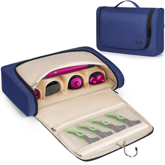 WELIDAY Travel Storage Bag Compatible with Dyson Airwrap Styler, Portable Travel Organizer for Hair Curler and Attachment with Multi-pockets (Front Open Design, Blue)