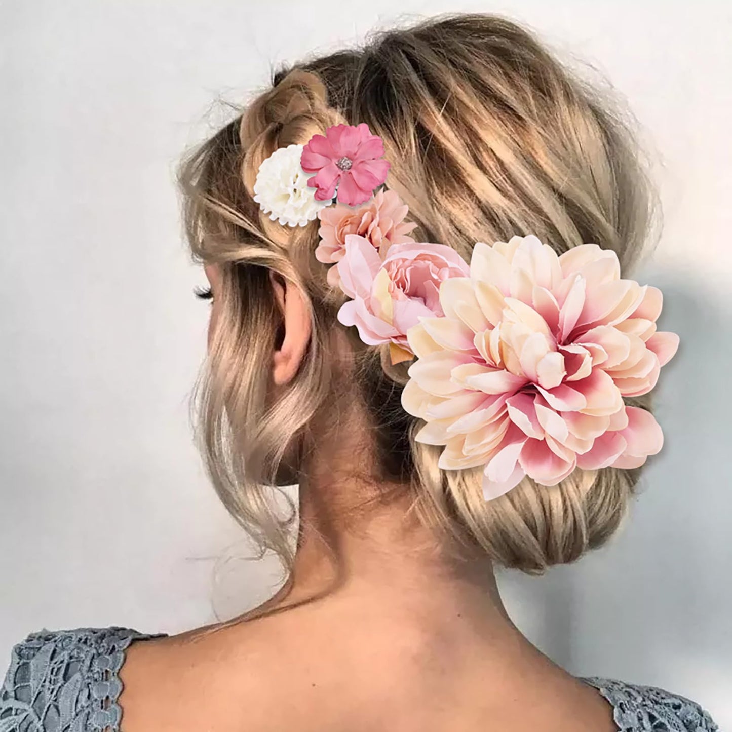 TUCEWP Hair Clip for Women, 5Pcs Pink Flowers for Hair - Tropical Flower Hairpin, Hibiscus Hair Clip, Large Rose Hair Barrettes, Chiffon Flower Hair Accessories for Beach Party, Bridal Wedding Decor