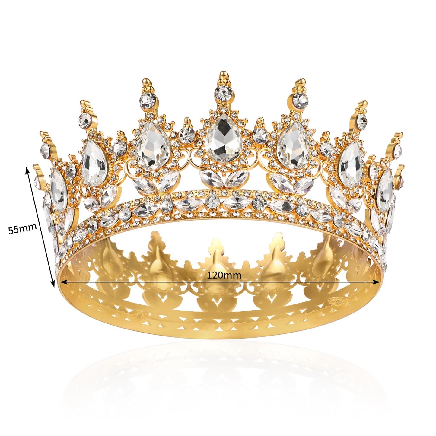 Vinjewelry Full Round Girls Bridal Crown Crystal Gold Baroque Tiaras Sparkly Rhinestone Princess Carnival Headdress Jewelry Queen Costume Wedding Prom Birthday Pageant Party Hair Accessories