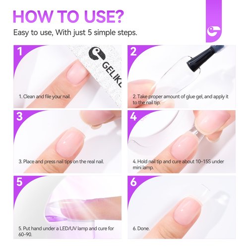 Gelike EC 6-in-1 Jelly Builder Gel Nail Glue: Nude Pink UV Rubber Base Gel for Apex Building & Short Extension – Extra Strong Adhesive for Press On & Acrylic Nail Tips for Home DIY Girl Gift