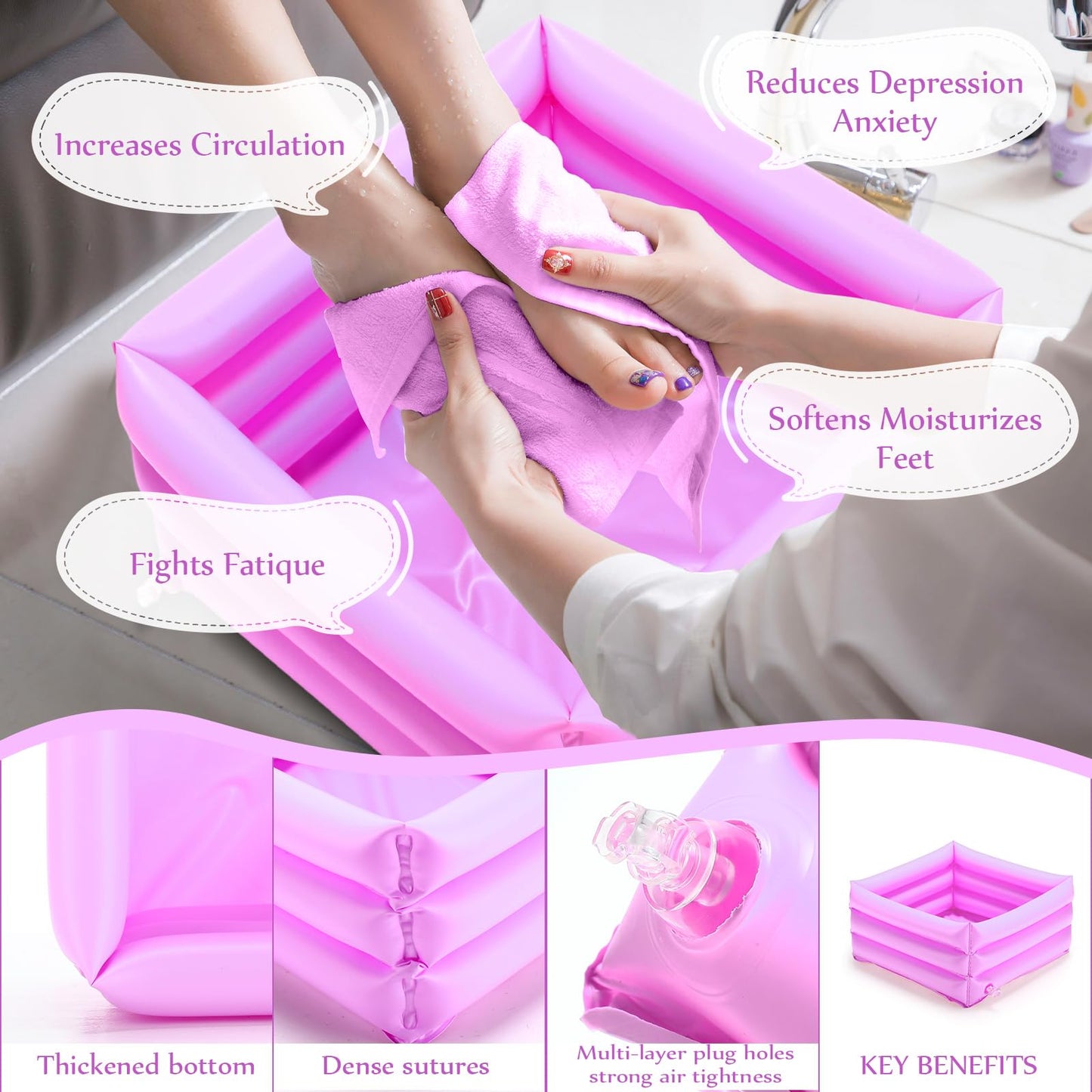 FillTouch 12 Pcs Foot Spa Kit for Girls 12.5 x 12.5 x 8.3 Inch Foot Care Bath and 12 x 28 Inch Hand Towels Washbasin Salon Towels for Spa Party Sleepover Supplies(Light Purple)